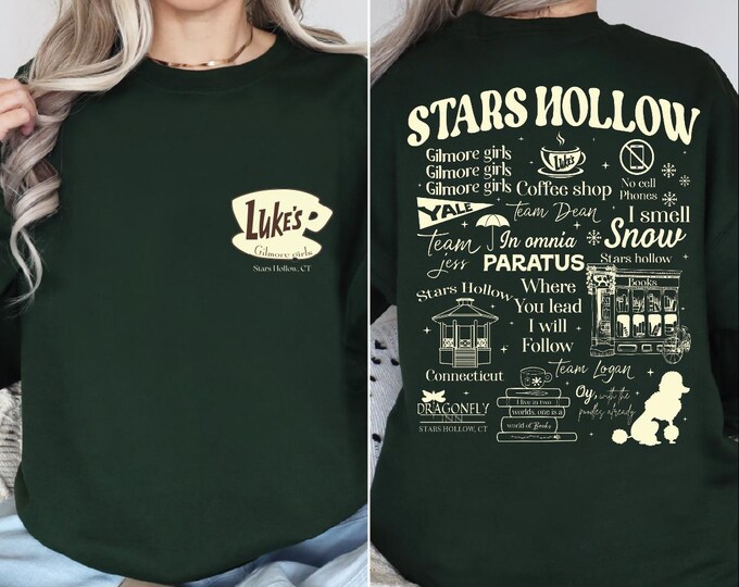 Retro Stars Hollow Sweatshirt, Lukes Diner Sweater, Front Back Lukes Diner Hoodie, Stars Hollow Gift for Girls, Stars Hollow TV Show Fans,BP