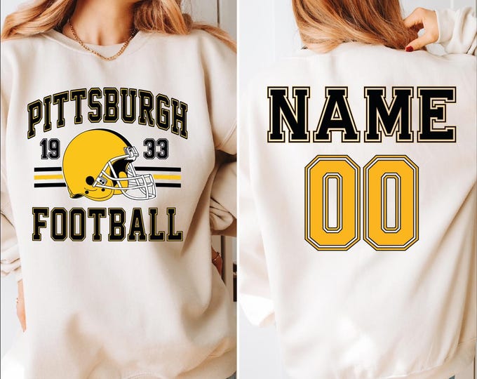 Pittsburgh Football Sweatshirt, Custom Name and Number Pittsburgh Football Sweatshirt, Custom Pittsburgh Hoodie, Football Season Sweater, BP
