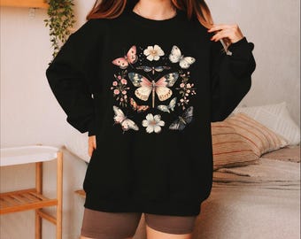 Boho Butterflies Sweatshirt, Boho Cottagecore Monarch Butterfly Sweater, Wildflowers Hoodie, Cottagecore Sweater, Butterfly Lover Sweatshirt