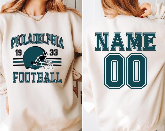 Custom Philadelphia Football Sweatshirt And Hoodie, Philadelphia Football Name And Number Sweater, Philadelphia Football Helmet Sweater,BP