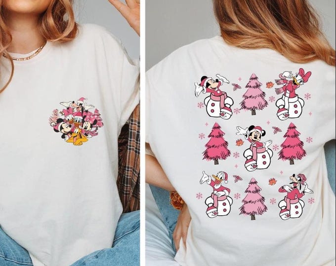 Two-Sided Minnie Daisy Disney Pink Christmas Shirt, Mickey's Very Merry Christmas Party, WDW Disney Pink Trees, Holiday Family Xmas Trip Tee