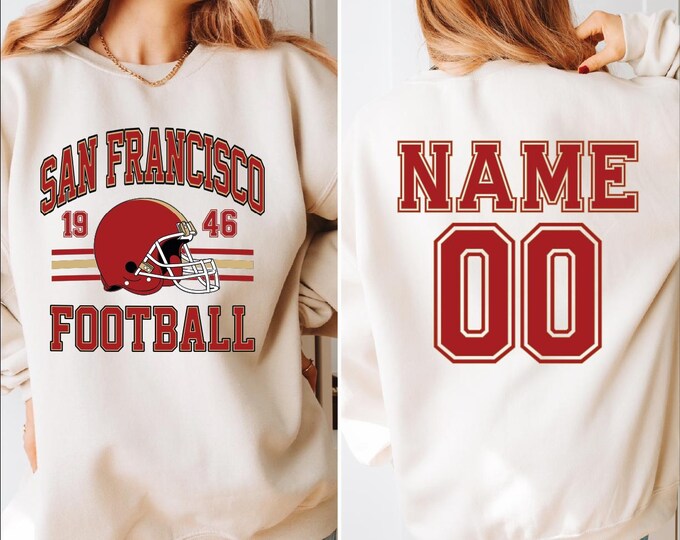 Custom San Francisco Football Sweatshirt, San Francisco Football Sweater, San Francisco Football Name and Number, Sports Fun Sweater, BP