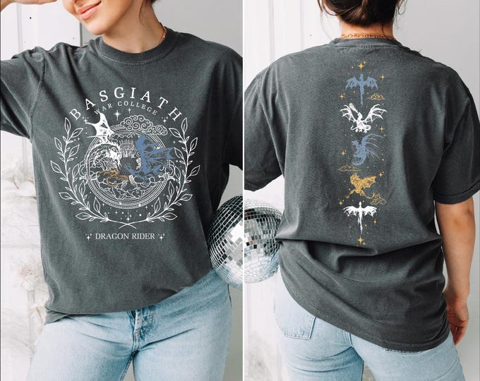Basgiath Shirt, Romantasy Book Fandom Merch, Bookish Dragon Bookworm, Gift for Her, 2-Sided Dragon Rider Shirt, Fourh Wing Series Shirts, BP
