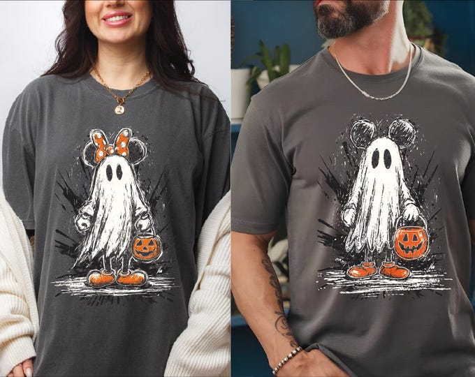 Retro Mickey Minnie Halloween Couple Shirts, Mickey and Minnie Ghost Shirt, Mickey & Minnie Kids Halloween Tee, Disney Halloween Trip Shirts