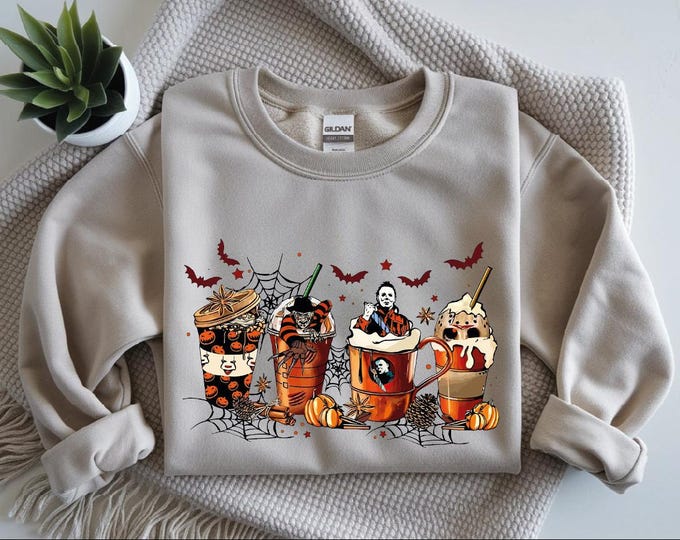 Skeleton Coffee Cups Sweatshirt, Nightmare Before Coffee Hoodie, Halloween Horror Movie Coffee Sweater, Skull Coffee Cup Hoodie,Fall Sweater