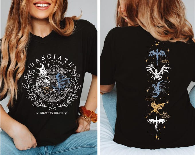 Basgiath Shirt, Romantasy Book Fandom Merch, Bookish Dragon Bookworm, Gift for Her, 2-Sided Dragon Rider Shirt, Fourh Wing Series Shirts, BP