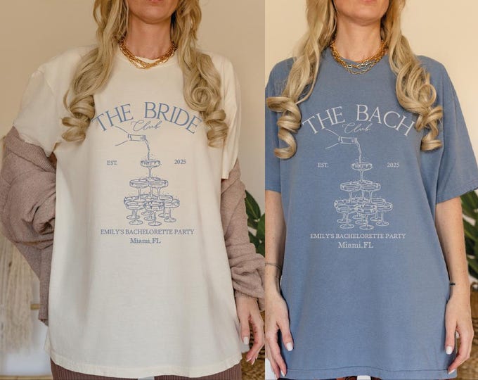 The Bach Club Bachelorette Shirt, The Bride Club Bachelorette Comfort Colors Shirt, Custom Location And Name Bachelorette Party Luxury Shirt