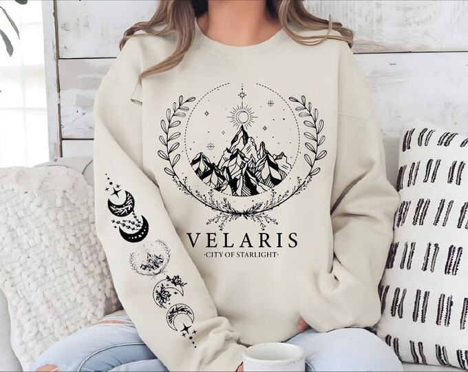Velaris Sweatshirt with Sleeve Print, Acotar Velaris Hoodie, Velaris City Of Starlight, The Night Court, Velaris Bookish, Acotar Sweater, BP