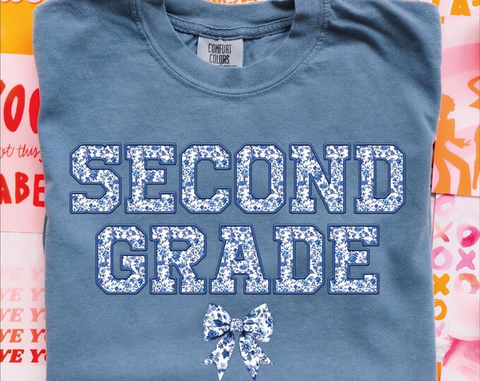 Comfort Colors Second Grade Teacher Shirt, Blue Coquette Bow 2nd Grade Teacher Shirt, Second Grade Teacher Tshirt, Elementary Teacher Shirts