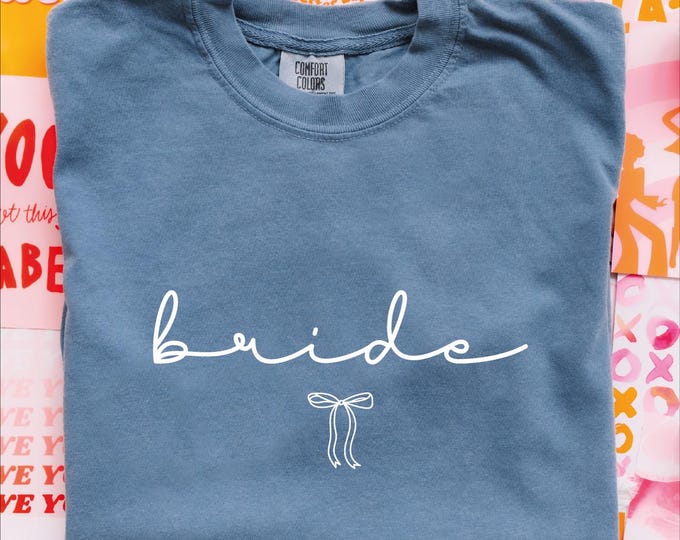 Comfort Colors Bow Bride Shirt, Custom Bow Groom Shirt, Custom Gift for Bride, Minimalist Bride&Groom Tee, Engaged Couple Tee, Honeymoon Tee