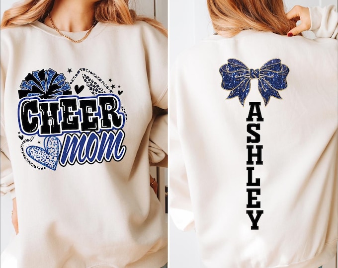 Custom Cheer Mom Sweatshirt, Cheer Mom Sweater, Custom Cheerleading Gift, Cheer Mom with Name Hoodie, Cheer Competition, Faux Glitter, BP
