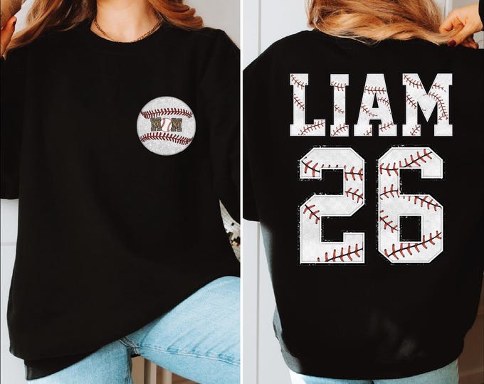 Custom Glitter Baseball Mom Sweatshirt, Baseball Name Number Sweater, Game Day, Baseball Mama Hoodie, Mom Baseball, Baseball Lover Gift, BP