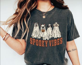 Retro Halloween - Dog Shirt - Golden Retriever Ghost Design, Spooky Vibes Tee, Fall Graphic, Funny Costume