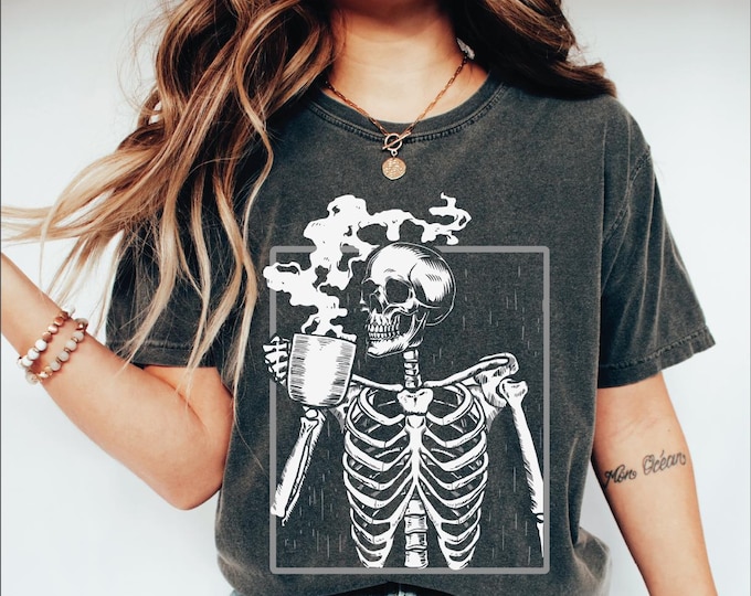 Comfort Colors Skeleton Coffee Shirt: Comfy Fall T-Shirt