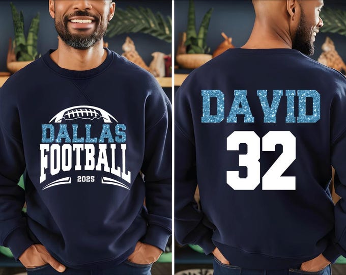 Custom Football Sweatshirt, Glitter Football Sweater, Glitter Team Name Football Hoodie, Custom Football Fan with Name and Number Sweater,BP