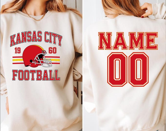 Custom Kansas City Football Sweatshirt, Kansas City Game Day Hoodie, Personalized Name Number Kansas City Football Sweater, KC Gift, BP