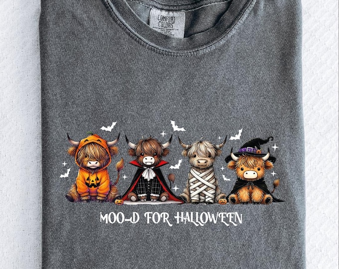 Highland Cows Halloween Comfort Colors Shirt, Halloween Heifer Shirt, Vampire Cow Shirt, Witch Highland Cow TShirt, Funny Halloween Cows Tee
