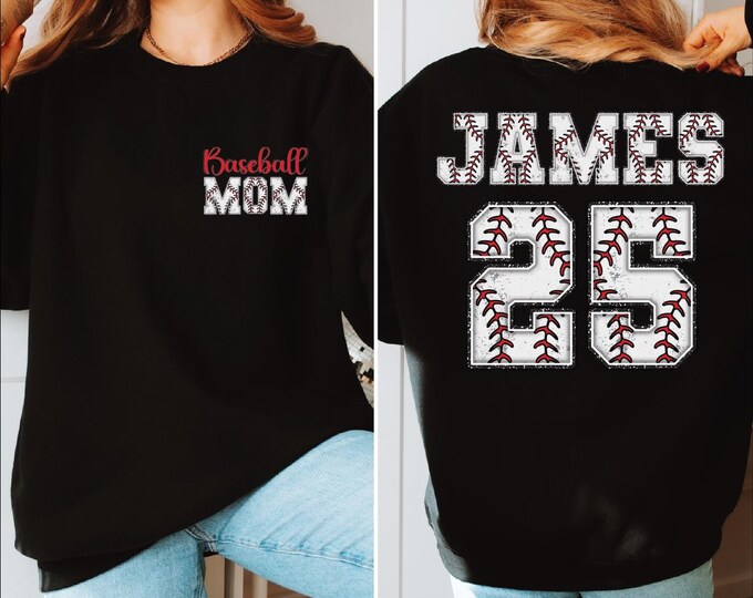 Custom Baseball Mom Sweatshirt, Baseball Gift for Mom, Baseball Mom Gift, Senior Baseball Mama, Custom Name and Number Baseball Hoodie,BP