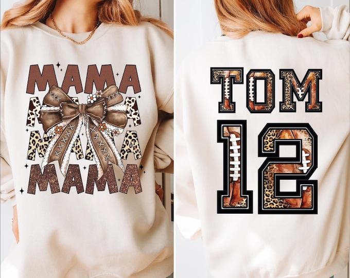 Custom Football Mama Sweatshirt, Custom Game Day Mom Football Hoodie, Child Name Number Football Game Season Sweater, Gameday Mama Gift, BP