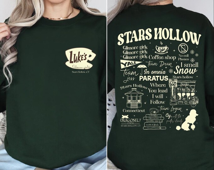 Retro Stars Hollow Shirt, Lukes Diner Sweatshirt, Front Back Lukes Diner Hoodie, Stars Hollow Gift for Girls, Stars Hollow TV Show Fans,BP