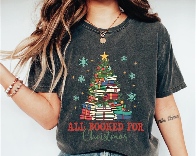 All Booked For Christmas Shirt, Christmas Books Tree Shirt, Gift for Librarian, Bookworm Christmas, Book Lovers Christmas, Christmas Gift