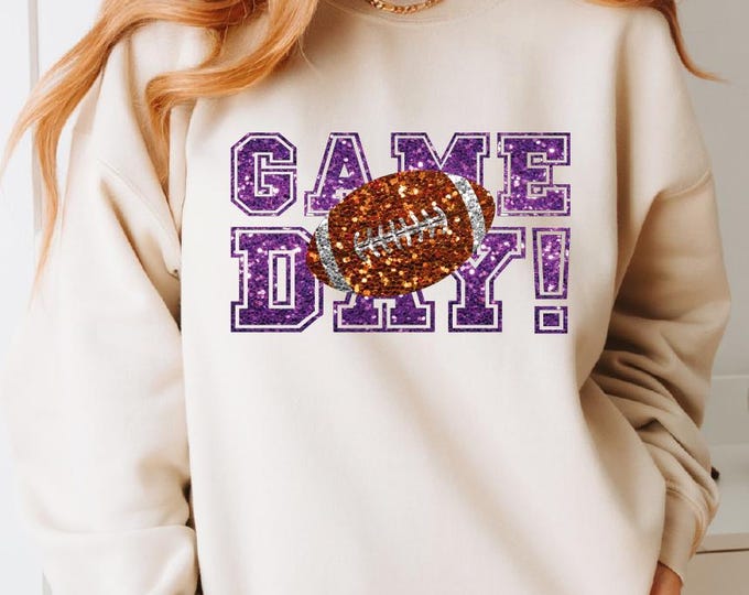 Custom Game Day Football Sweatshirt, Game Day Sweatshirt, Touchdown Season Hoodie, Faux Glitter Football Mama, Game Day Football Bow Sweater