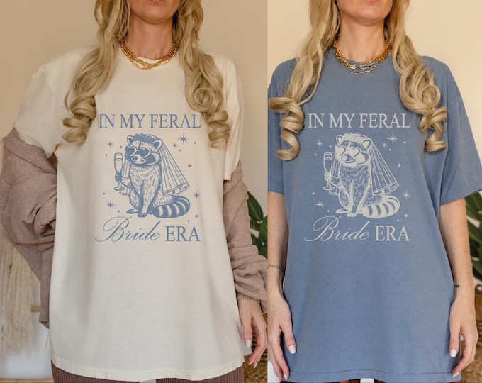 Retro In My Feral Bride Era Shirt, Funny Bride Shirt, Custom Raccoon Bride Comfort Colors Shirt, Racoon Meme Gift, Funny for Bride to Be