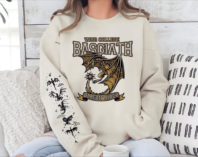 Basgiath War College Sweatshirt with Dragons on Sleeve, Fourth Wing Hoodie, Dragon Rider Sweater, Rebecca Yorros, Violet Sorrengail, BP