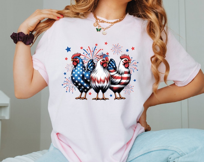 Comfort Colors Patriotic USA Chicken Shirt, American 4th Of July Shirt, Independence Day, Patriotic Shirt, Retro American Shirt,USA Flag Tee