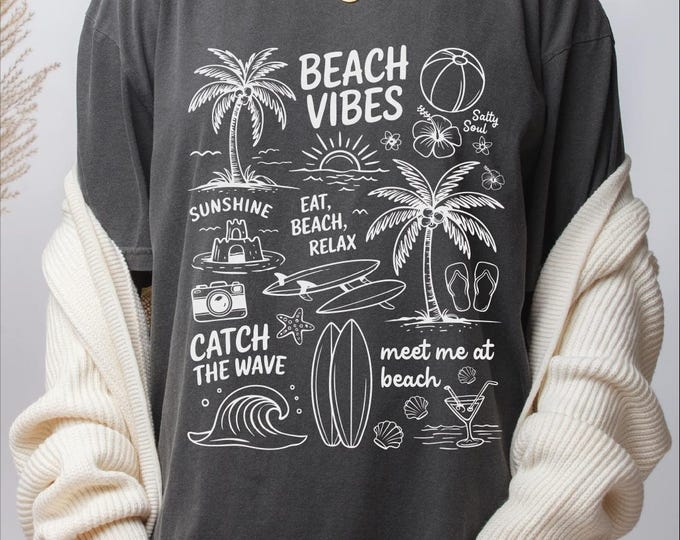 Comfort Colors Beach Vibes Shirt, Hello Summer Tee, Vacation Vibes Tee, Catch the Wave Gift, Surf Graphic Tee, Ocean Mood Shirt, Sunshine