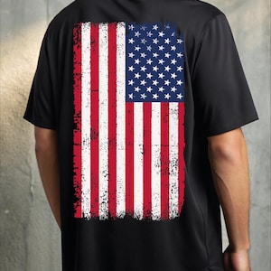 Retro American Flag Shirt, Vintage USA Flag Tee, Patriotic 4th of July Shirt, USA Flag Retro Shirt, Distressed American Flag Back Design Tee