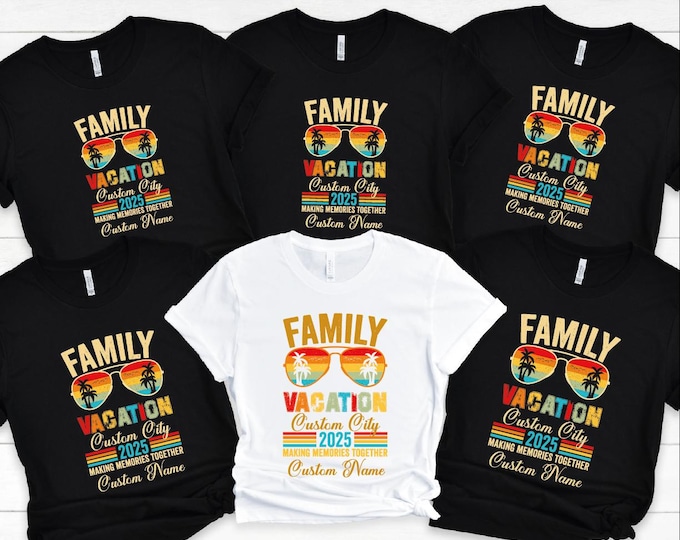 Family Vacation 2025 Custom Trip Shirt, Retro Family Vacation 2025 Shirt, Custom City and Name Vacation Shirts, 2025 Family Vacation Tees