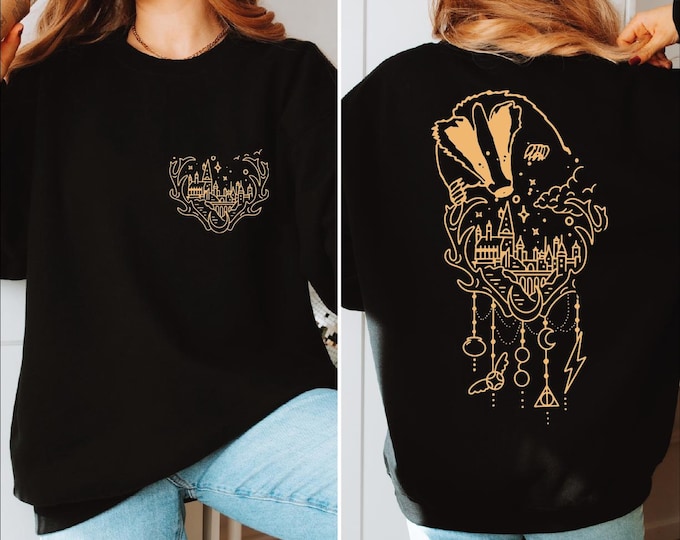 Personalized Magic Castle Sweatshirt, 2-Sided Wizard School Sweater, Wizard House Hoodie, Universal Studios, Magical Castle, Hflpuf, BP