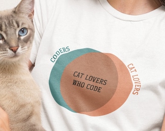 Camiseta unissex com diagrama de Venn para programadores e amantes de gatos