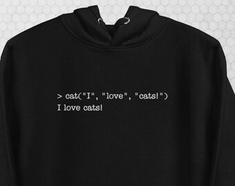 Moletom com Capuz Bordado de Gatos Programadores - Piada Engraçada de Gato Programador em R