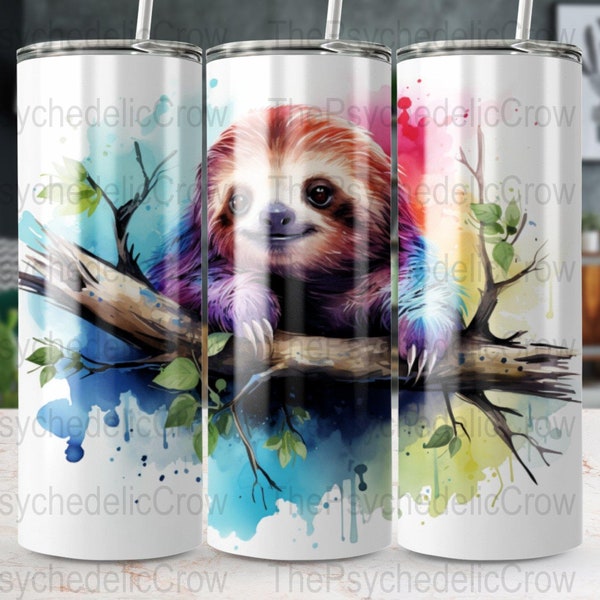 Bright Sloth Inkblot Sublimation Tumbler Wrap 20oz Straight/Skinny, Tapered DIGITAL FILE ONLY