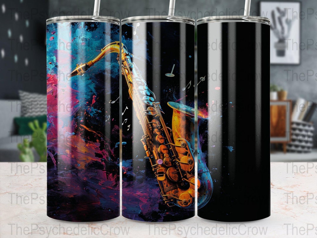 Tenor Saxophone With Music Notes Sublimation Tumbler Wrap 20oz Straight