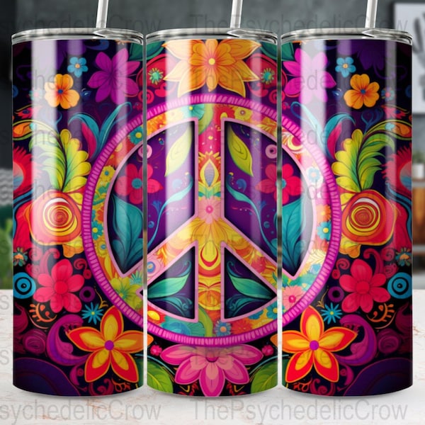 Peace Sign Bright Hippie Sublimation Tumbler Wrap 20oz Straight/Skinny, Tapered DIGITAL FILE ONLY
