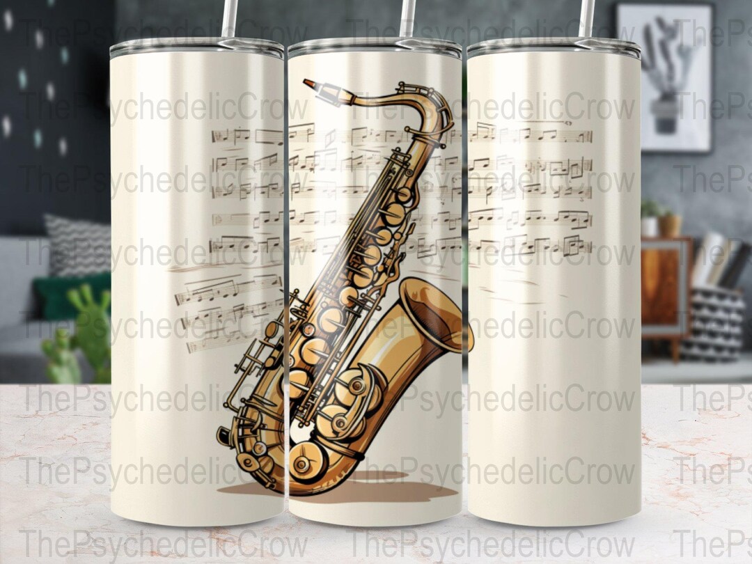 Tenor Saxophone With Music Notes Sublimation Tumbler Wrap 20oz Straight