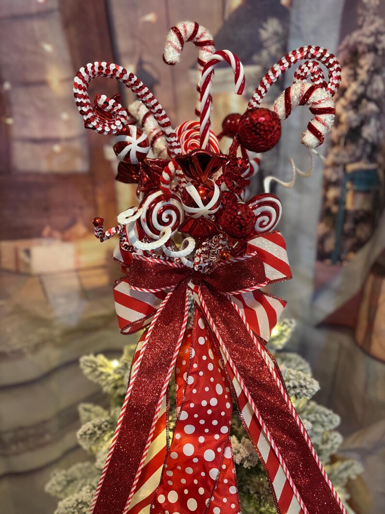 Peppermint Candy Cane Tree Topper Red and White Candyland Decor Kids ...