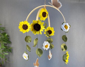 Mobile bébé tournesols papillon fleurs forêt nature, Mobile berceau nature fait main, Cadeau baby shower, Mobile chambre d'enfant, Déco lit bébé