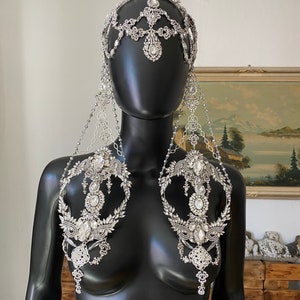 Crystal Headpiece_Bridal Headpiece_Bollywood Headpiece_Silver Bridal Headpiece_Rave Headpiece_