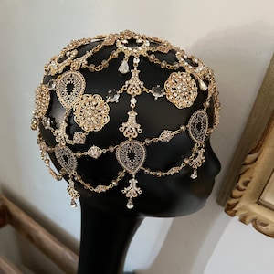 Gold Wedding Headpiece_Bridal Statement Hair Chain_Crystal Headpiece_Wedding Hair Chain_Crystal Bridal Headpiece_Statement Hair Chain