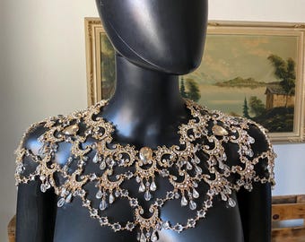 Wedding Shoulder Jewelry_  Wedding Back Jewelry_  Bridal Shoulder Necklace_ Gold body chain