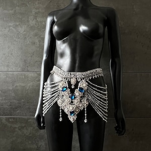 Crystal Statement Belt_Sparkling Crystal Belt_Blue belt_Crystal Statement Belt_Wedding Dress Accessory