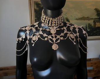 Jewelry set~Shoulder necklace~Gold necklake ~Crystal shoulder~Crystal jewelry