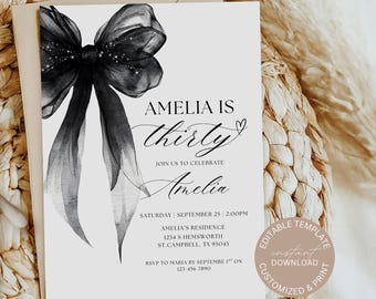 Coquette Black Bow 30.Geburtstagseinladung, elegante Party (digitale Datei)