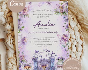 Fairy Birthday Invitation: Enchanted Garden Party, Editable Template (Digital Download)