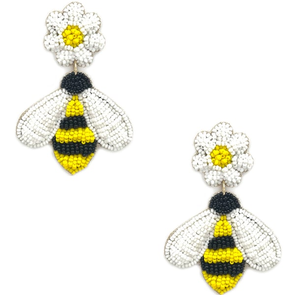 Buzzing Beauty: Seed Bead Bee Dangle Earrings - Handcrafted Nature Jewelry - Earrings For Her