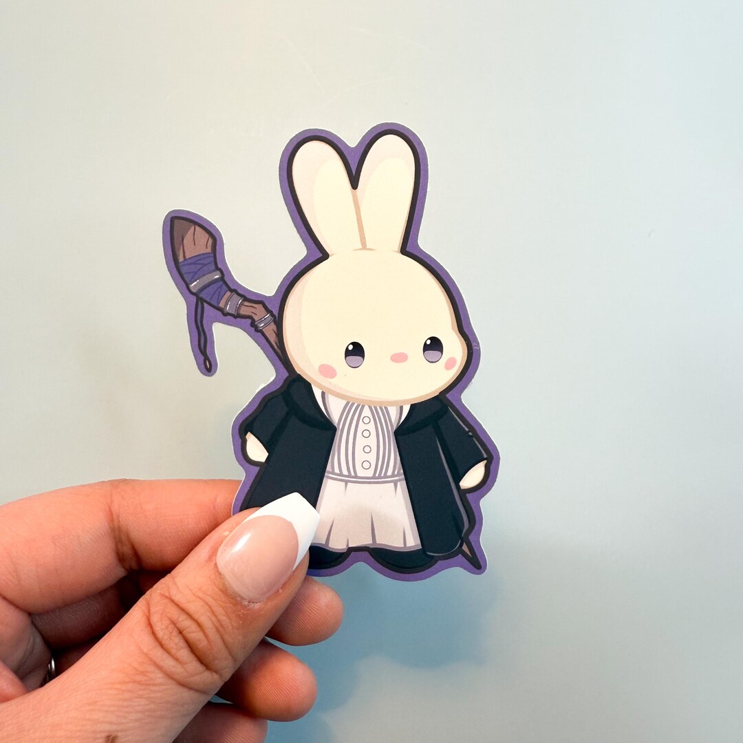 Frieren Floating Rabbit Cute Bunny Fern Sticker (frieren) – Kawaii Rabbit With Fern Leaves ...